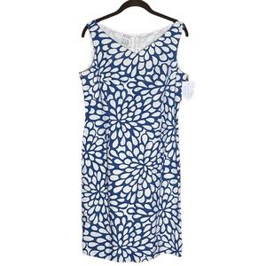 Due Per Due Blue White Floral Print Sleeveless Shift Dress NWT Size 8